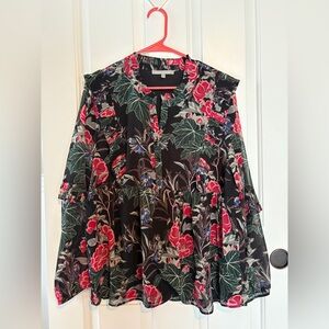 Anthropologie Daniel Rainn Floral Black Blouse Size Large